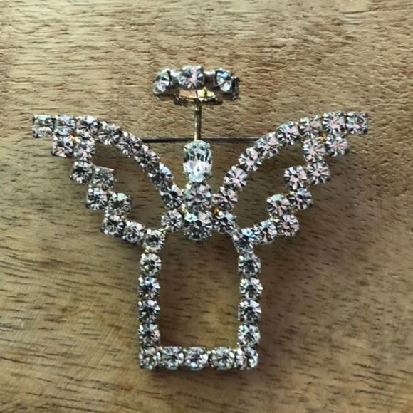 Vintage angel rhinestone pin to sit on your shoulder & watch over you or friend - Picture 8 of 8